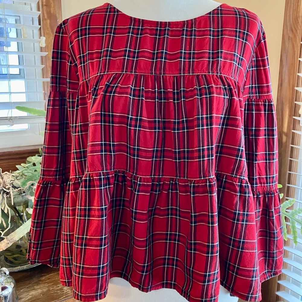 Madewell Red Plaid Tiered Top Medium